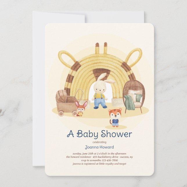 Bunny Blue Baby Shower Invitation (Front)
