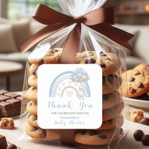 Bunny Blue Beige Balloon Baby Shower Thank You Square Sticker