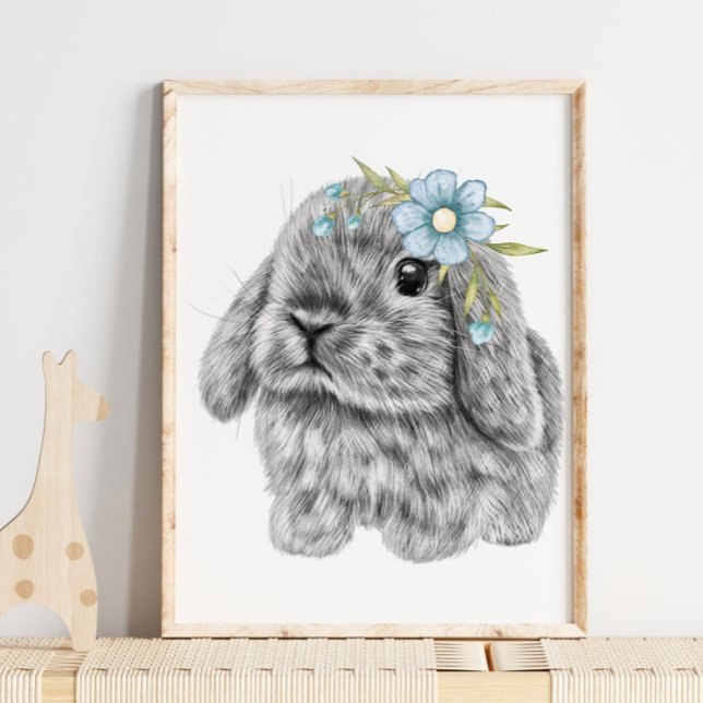 Bunny Blue Bow Nursery Print | Bunny Print (Creator Uploaded)