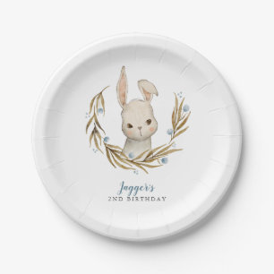 Bunny Blue Floral Kids Birthday Party Paper Plate