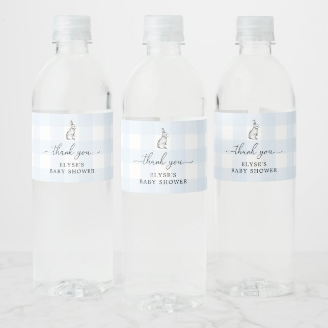 Bunny Blue Gingham Favour Water Bottle Water Bottl Label (Bottles)