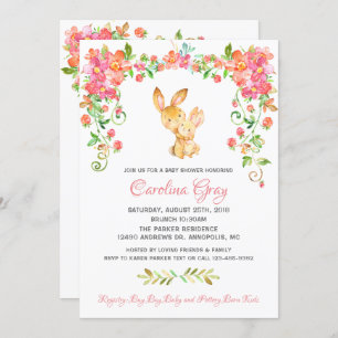 Bunny Boho Floral Invitation Pink Baby Shower