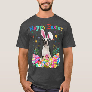 Bunny Boston Terrier Dog Happy Easter Eggs  T-Shirt
