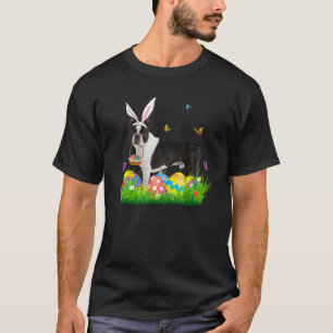 Bunny Boston Terrier With Egg Basket Easter Huntin T-Shirt
