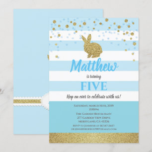 Bunny boy birthday invitation any age blue