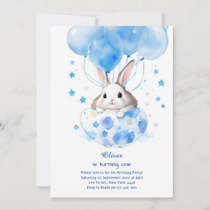 Bunny Boy First Birthday Invitation
