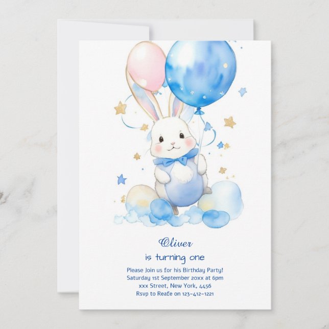 Bunny Boy First Birthday Invitation (Front)