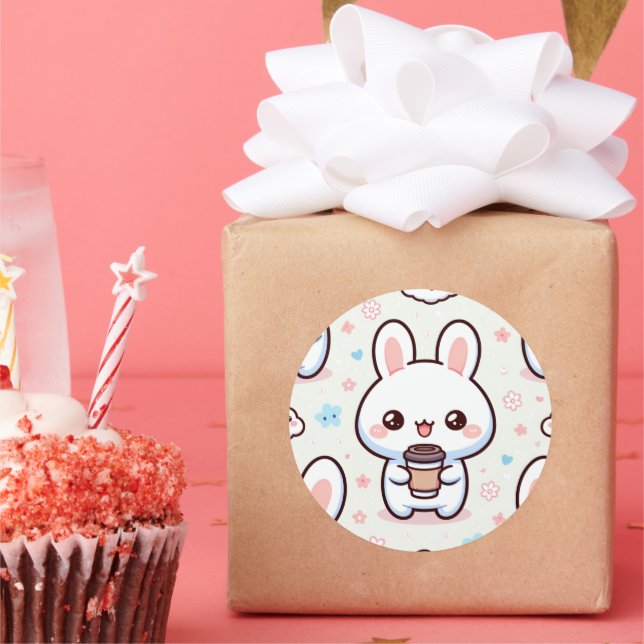 Bunny Brew Pattern Classic Round Sticker (Party)
