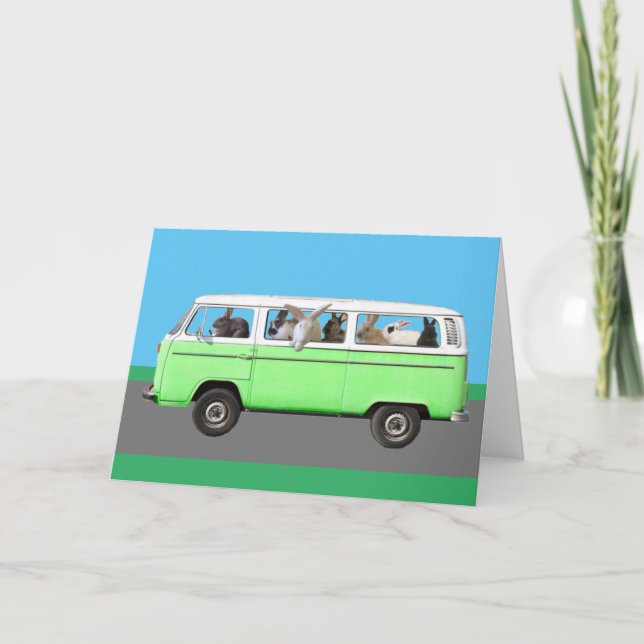 Bunny Bus Greeting Card - Green (Front)