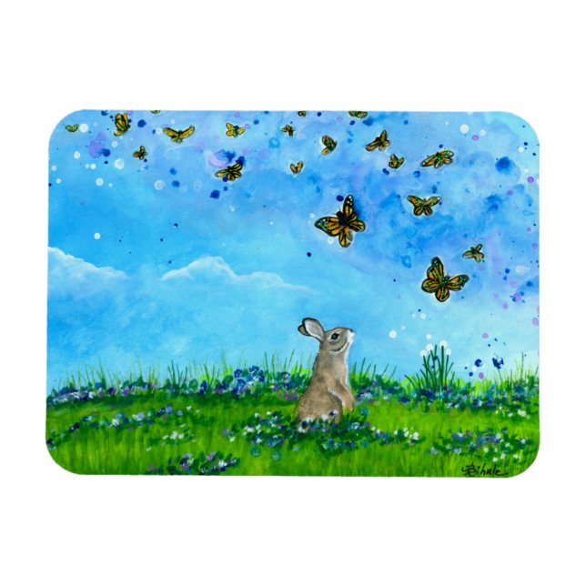 Bunny & Butterflies Magnet by Bihrle (Horizontal)