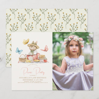 Bunny & Butterflies Picnic Tea Party Birthday Phot Invitation
