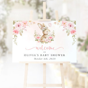 Bunny, Butterfly, Flowers, Baby Shower Welcome Poster