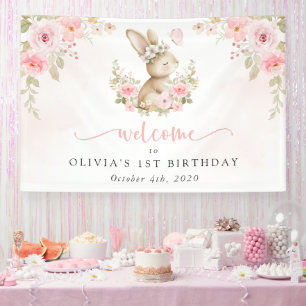 Bunny, Butterfly, Flowers, First Birthday Welcome Banner
