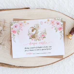 Bunny, Butterfly, Pink Flowers, Diaper Raffle Enclosure Card
