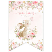 Bunny, Butterfly, Pink Flowers, First Birthday