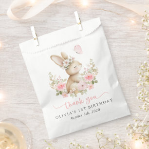 Bunny, Butterfly, Pink Flowers, First Birthday Favour Bag