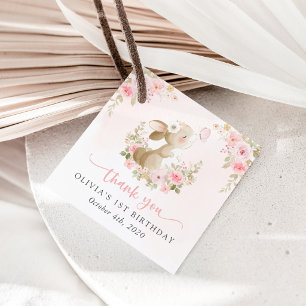 Bunny, Butterfly, Pink Flowers, First Birthday Favour Tags