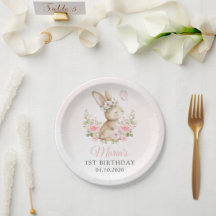 Bunny, Butterfly, Pink Flowers, First Birthday