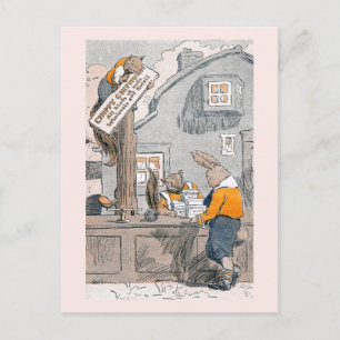 Bunny Buying Nuts from Chipmunks Postcard