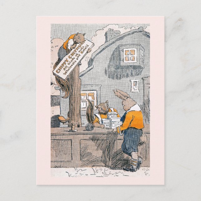 Bunny Buying Nuts from Chipmunks Postcard (Front)
