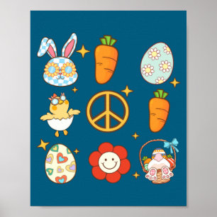 Bunny Carrot Easter Egg Retro Groovy Easter Day Poster