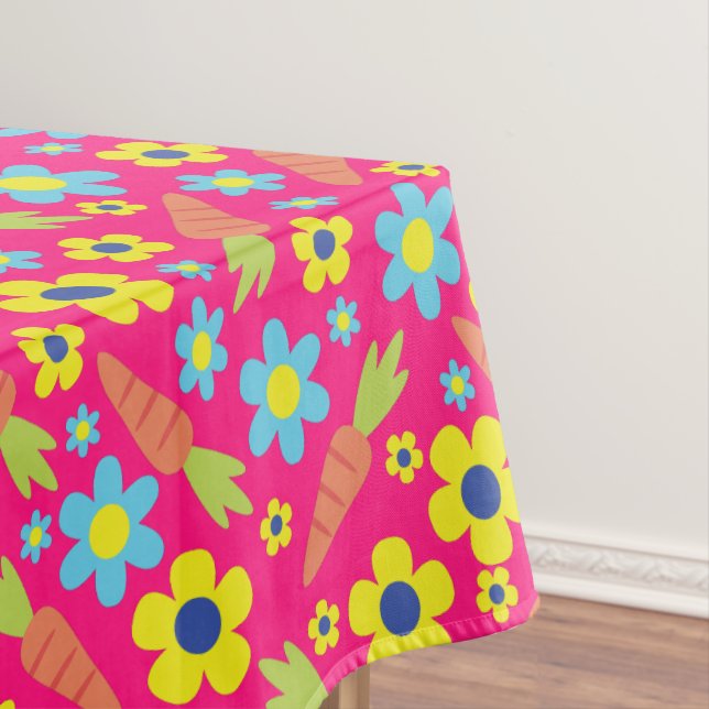 Bunny Carrot Spring Birthday Party Tablecloth (In Situ)