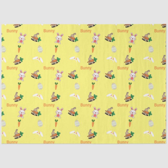 Bunny & carrots pattern on yellow tissue paper (Front)