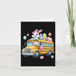 Bunny Carrying Easter Eggs Basket On School Bus Hu Card