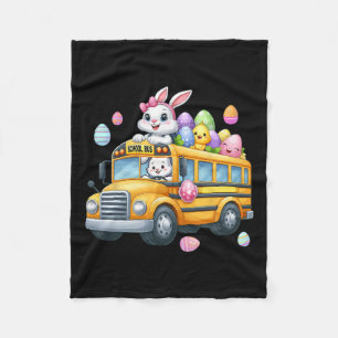 Bunny Carrying Easter Eggs Basket On School Bus Hu Fleece Blanket