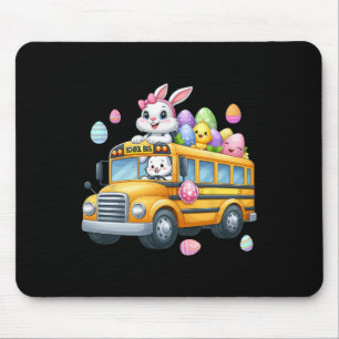 Bunny Carrying Easter Eggs Basket On School Bus Hu Mouse Pad