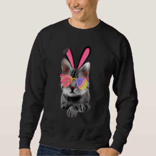 Bunny Cat With Glasses Eggs For Easter Day Cat Kit Sweatshirt