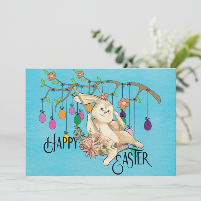 Bunny Celebrates Easter Day Holiday Card (Standing Front)