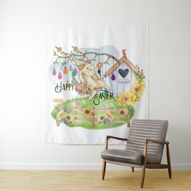 Bunny Celebrates Easter Day Tapestry (In Situ)