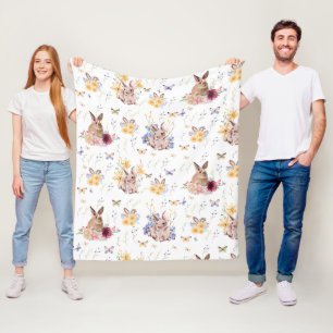Bunny Celebrates Easter Day With Butterflies Wrap Fleece Blanket