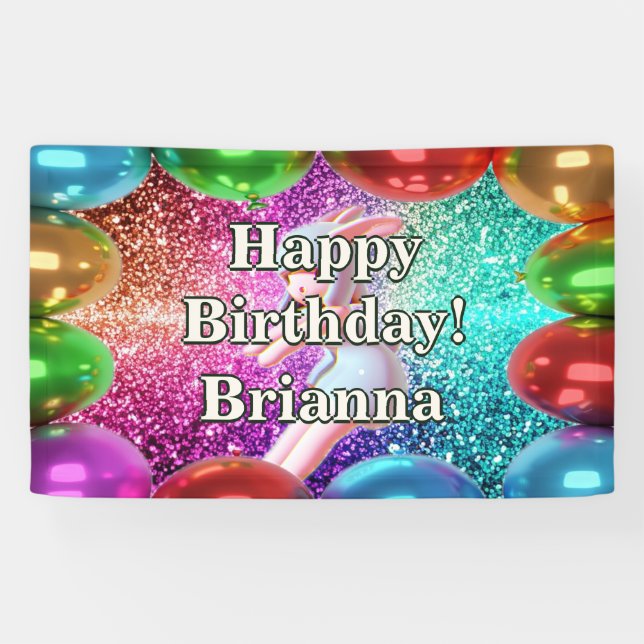 Bunny Cheerleader Personalised character birthday Banner (Horizontal)