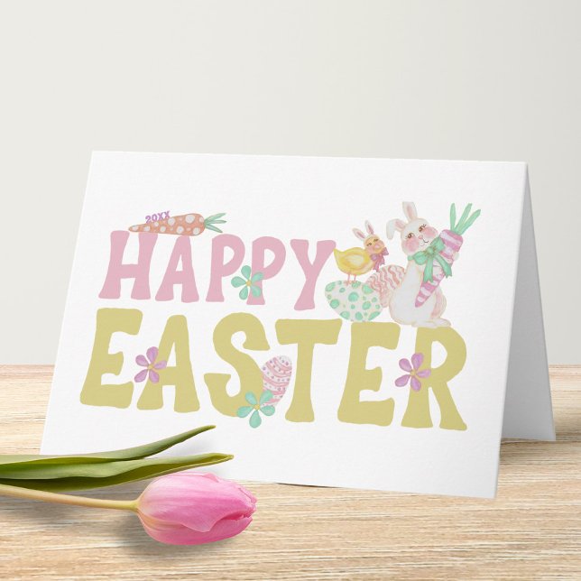 Bunny Chick Easter Personalised Cute Spring Colour Card (Creator Uploaded)