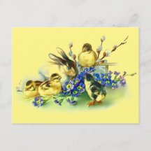 Bunny & Chicks Vintage Style Easter Postcard