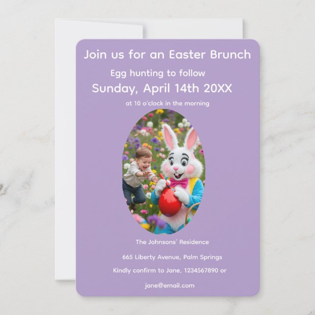 Bunny & Child Photo Oval Frame Easter Invitation (Front)