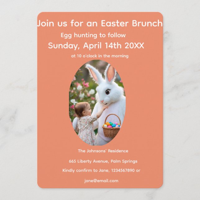 Bunny & Child Photo Oval Frame Easter Invitation (Front)