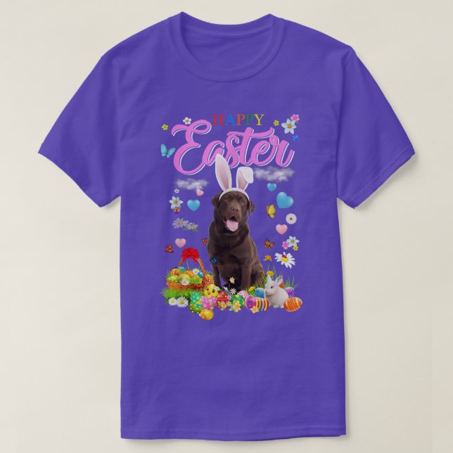Bunny Chocolate Lab Dog Happy Easter Eggs  T-Shirt (Design Front)