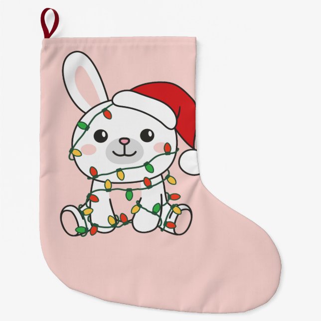 Bunny Christmas Winter Animals Holiday Bunnies Large Christmas Stocking (Front)