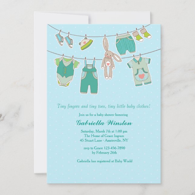 Bunny Clothesline Baby Shower Invitation (Front)