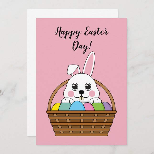 Bunny Colourful Easter EggHunt Basket | Personalis Holiday Card (Front/Back)