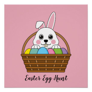 Bunny Colourful Easter EggHunt Basket   Personalis Poster