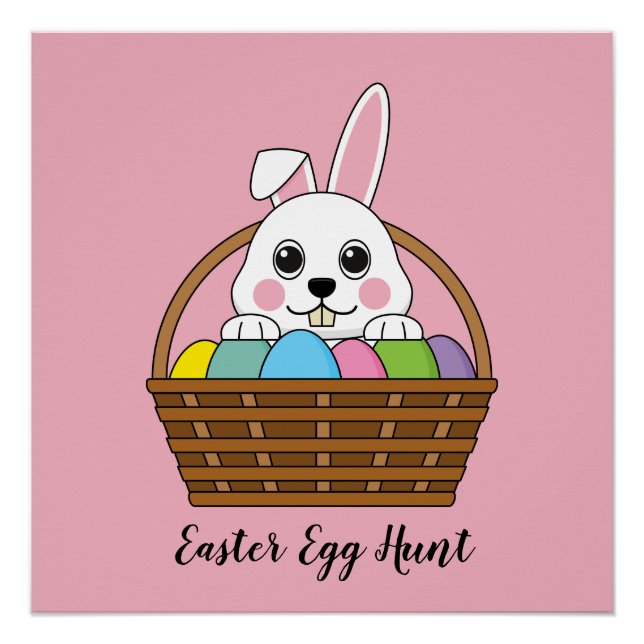 Bunny Colourful Easter EggHunt Basket | Personalis Poster (Front)