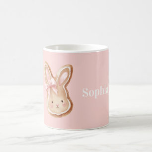 Bunny Cookie Face Pink Bow Coffee Mug