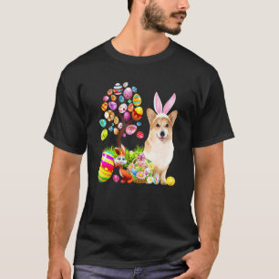 Bunny Corgi Dog Happy Easter Eggs Tree T-Shirt