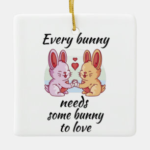 Bunny Couple Love Heart Easter Lovers Ceramic Ornament