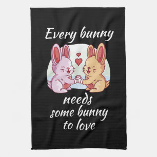 Bunny Couple Love Heart Easter Lovers Tea Towel