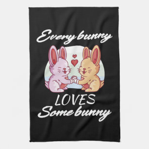 Bunny Couple Love Heart Easter Lovers Tea Towel